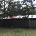 Ground view of installed metal roof.